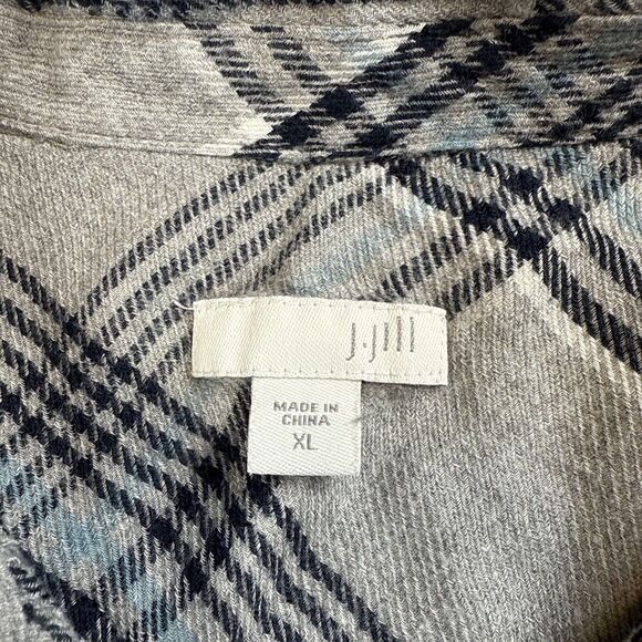 J. Jill Womens XL Plaid Flannel Shirt Blue Gray Rayon Soft Button Front Top - Picture 2 of 7